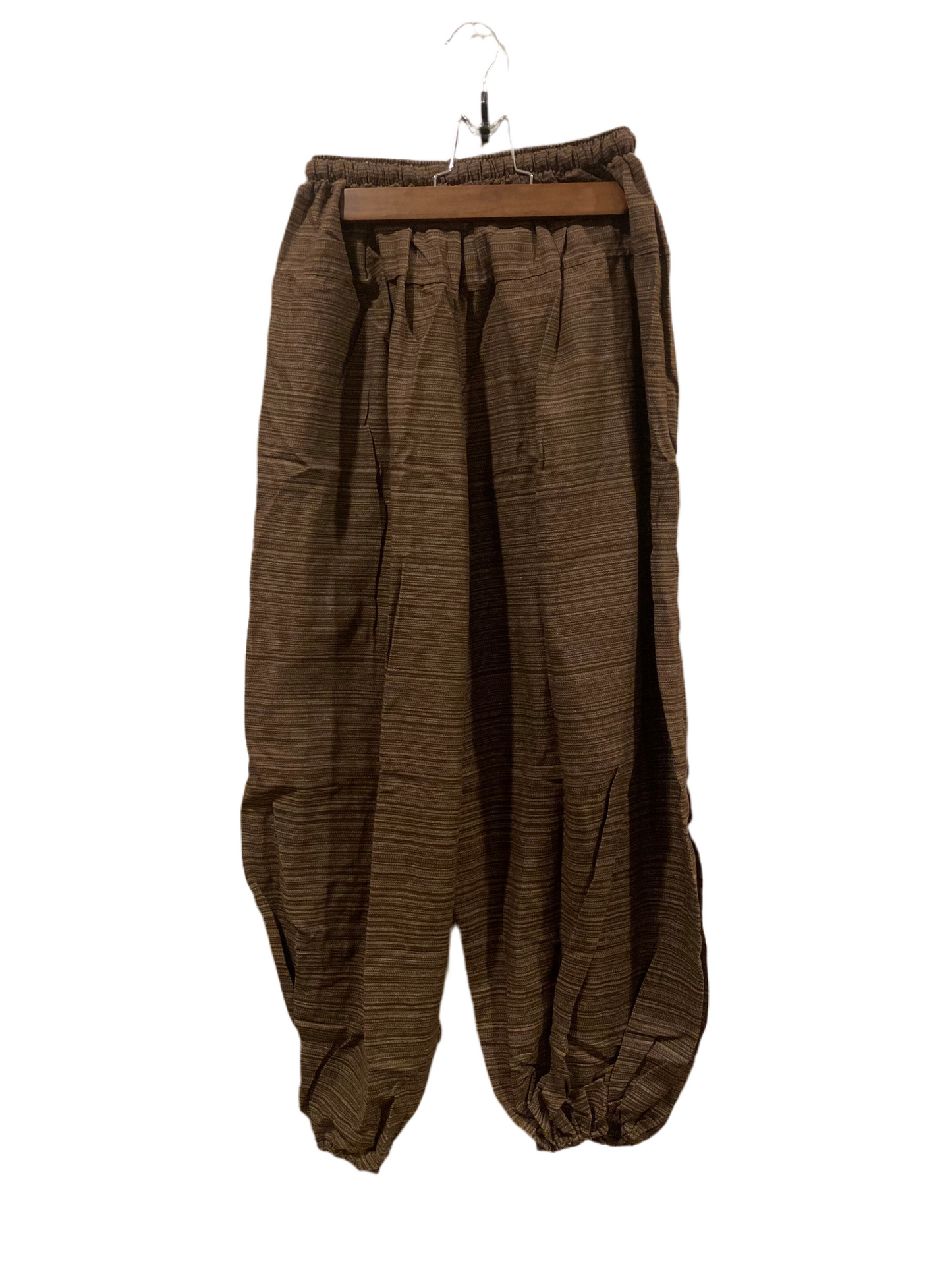 Brown 100% Cotton Harem Hippie Pants with Outer Pocket and Unique Hill Tribe Trim