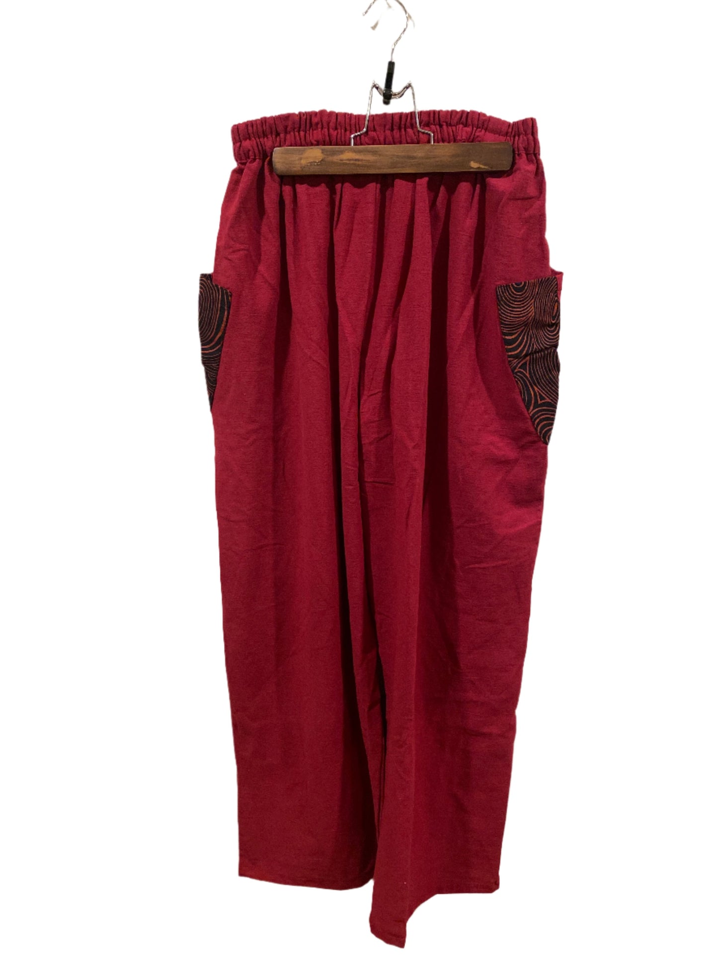 Bright Red Cotton Pants with Unique Hill Tribe Trim