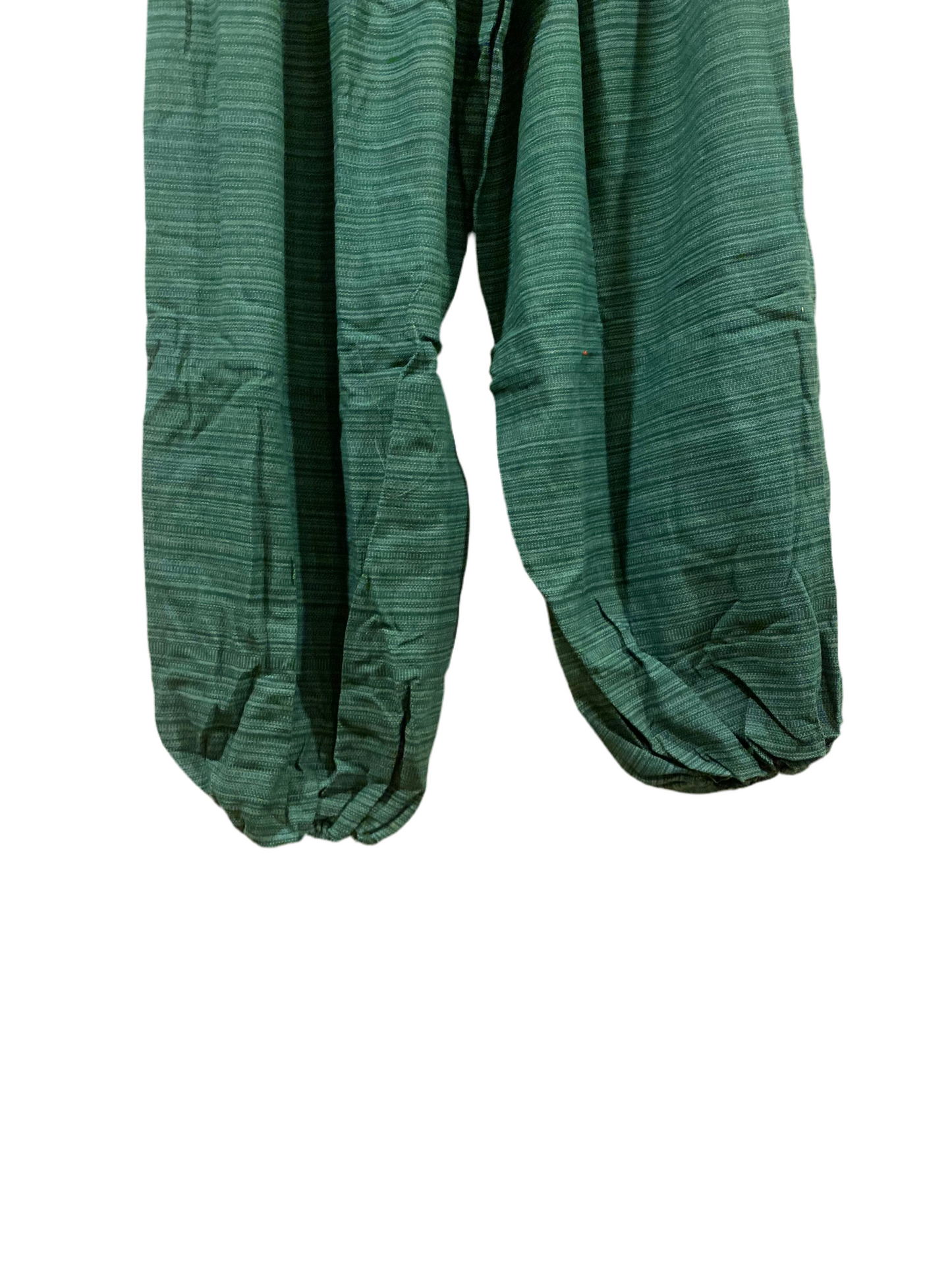 Beautiful Green Cotton High Crotch Harem Pants with Hill Tribe Fabric Trim