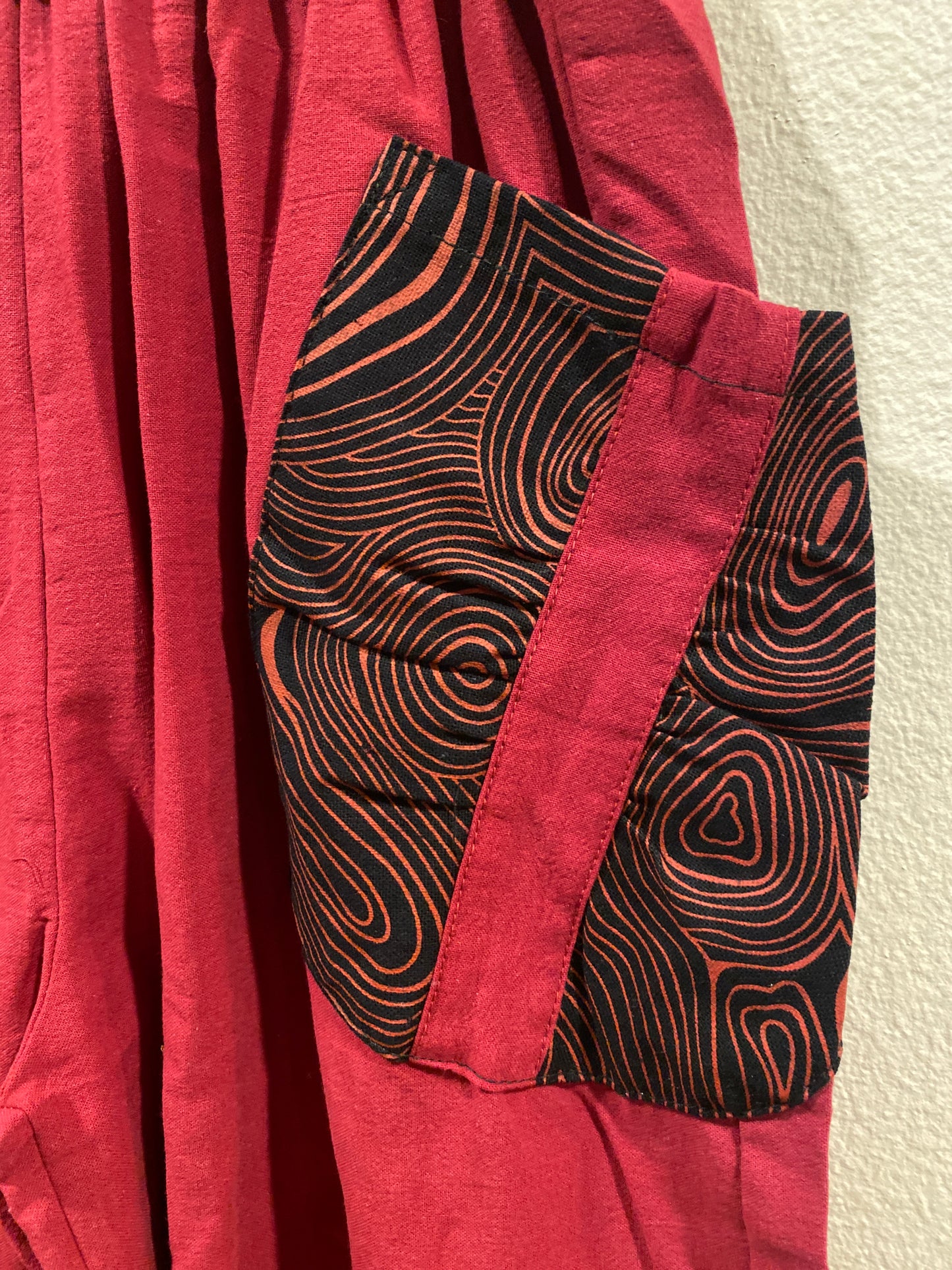 Bright Red Cotton Pants with Unique Hill Tribe Trim