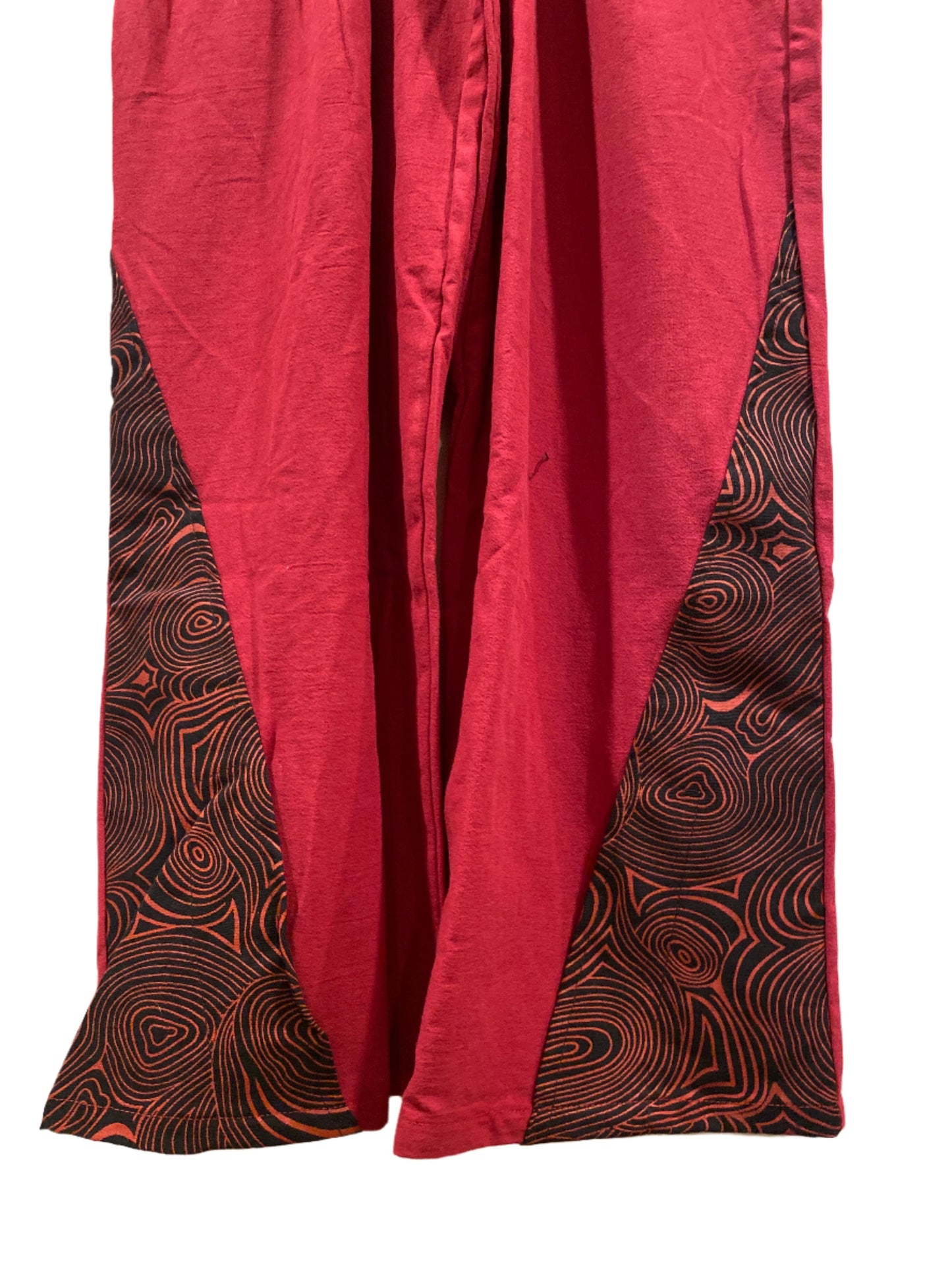 Bright Red Cotton Pants with Unique Hill Tribe Trim