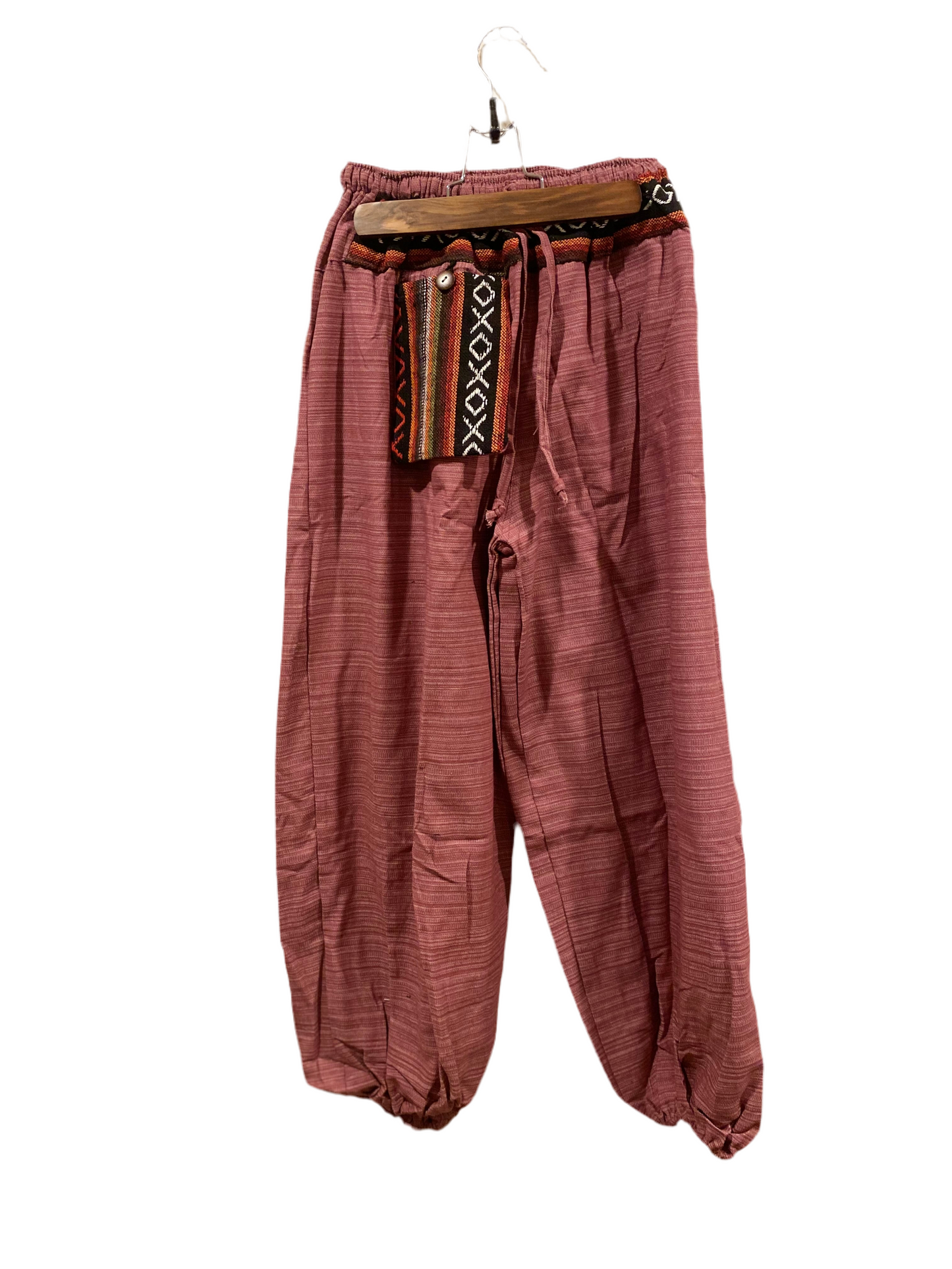 Loose-Fit Pink Cotton Harem Hippie Pants with Hill Tribe Fabric