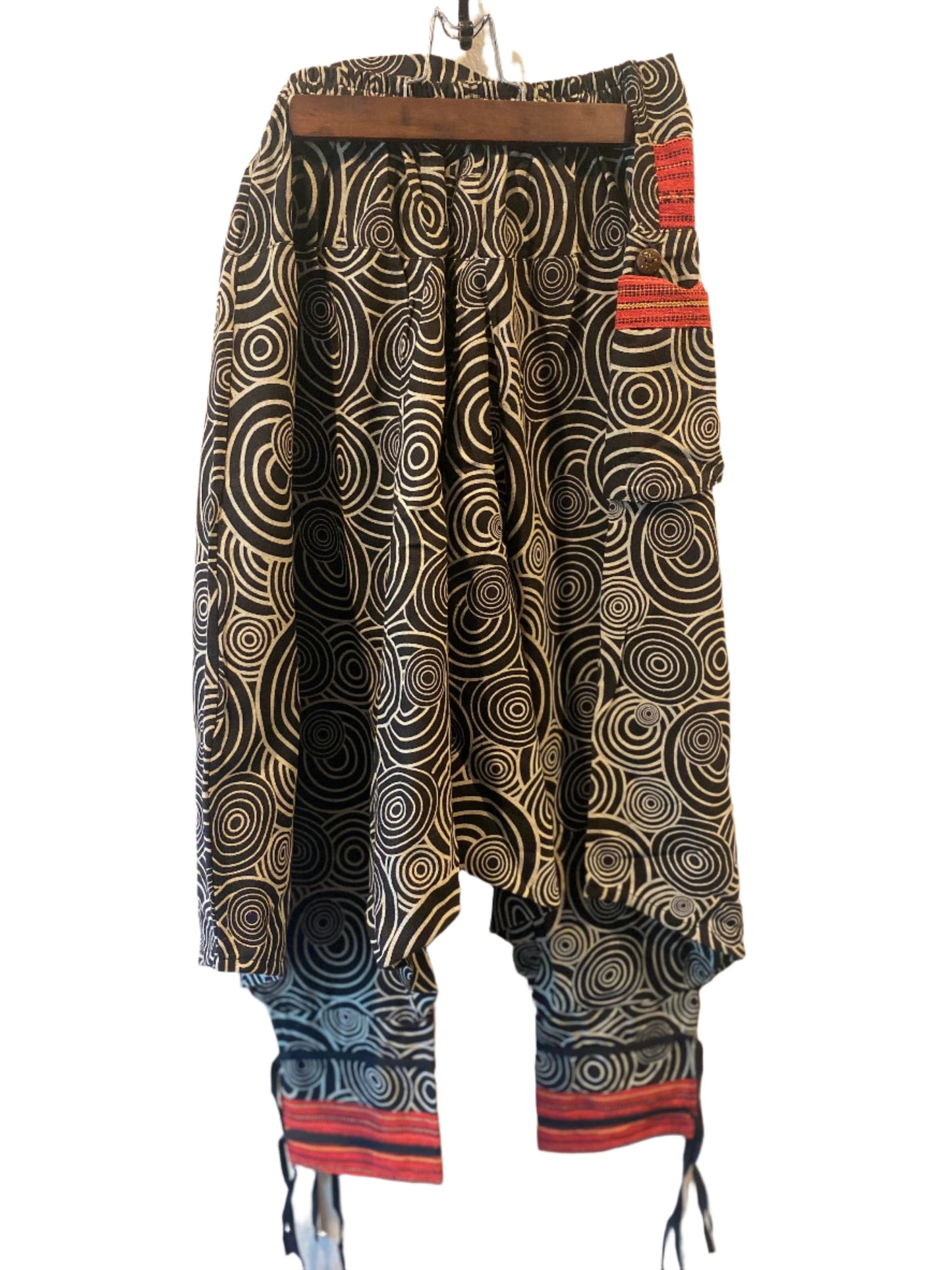 Traiditional Unique Hill Tribe Fabric Cotton Pants with Geometric Pattern