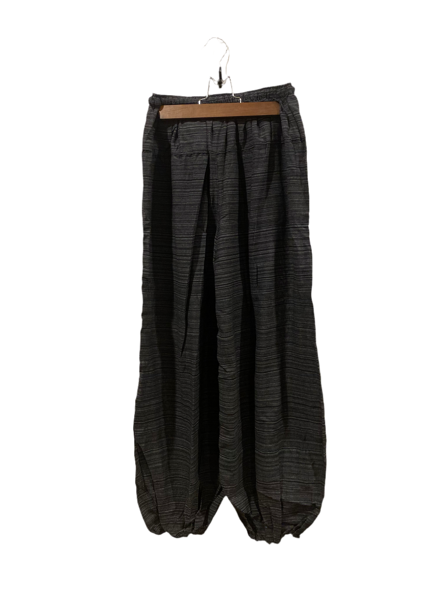 Black Gray High-Crotch Boho Harem Hippie Pants with Outer Pocket and Hill Tribe Trim