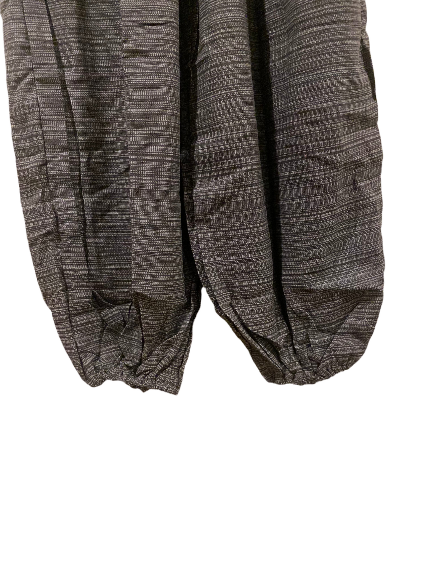 Black Gray High-Crotch Boho Harem Hippie Pants with Outer Pocket and Hill Tribe Trim