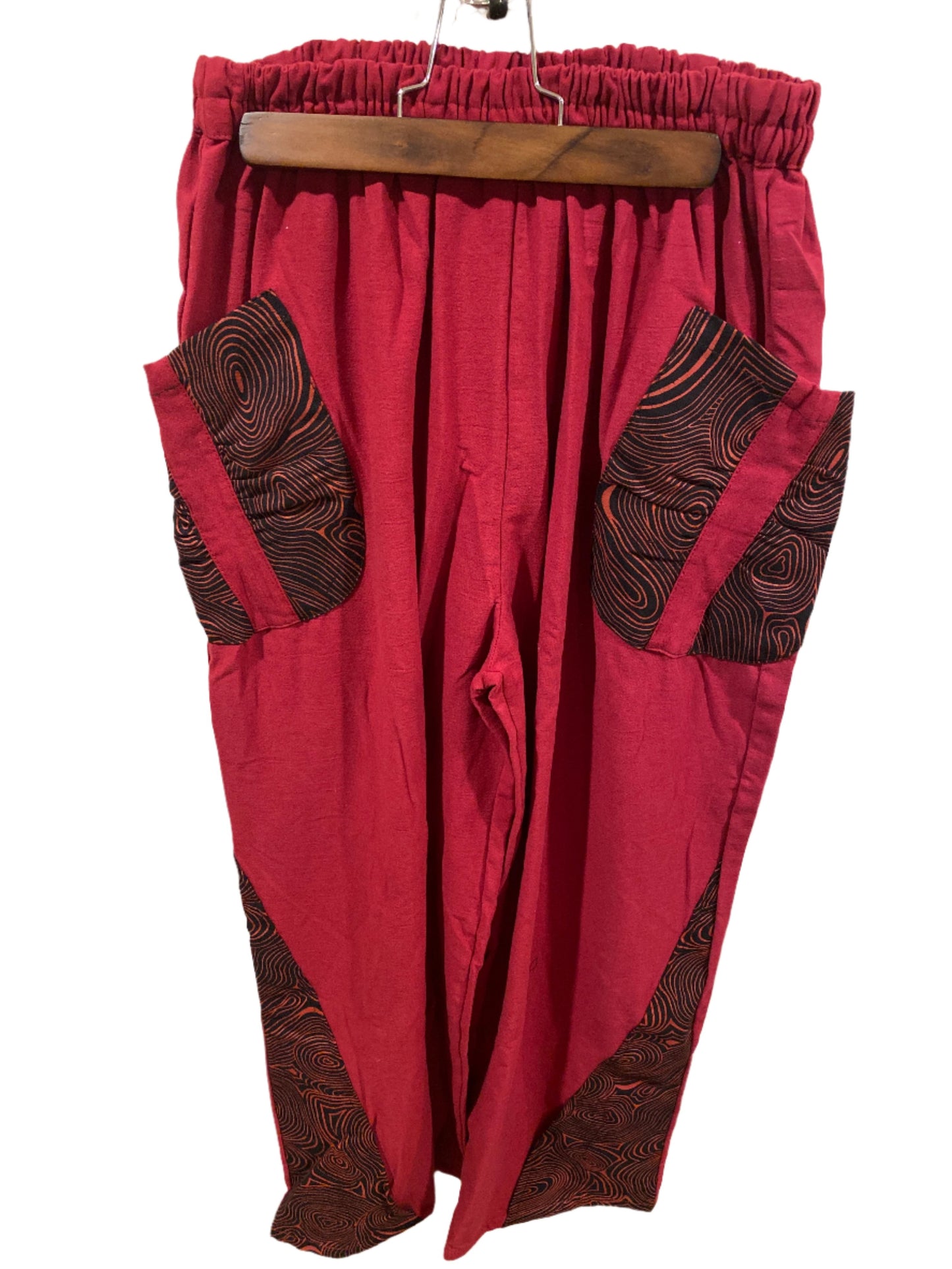 Bright Red Cotton Pants with Unique Hill Tribe Trim