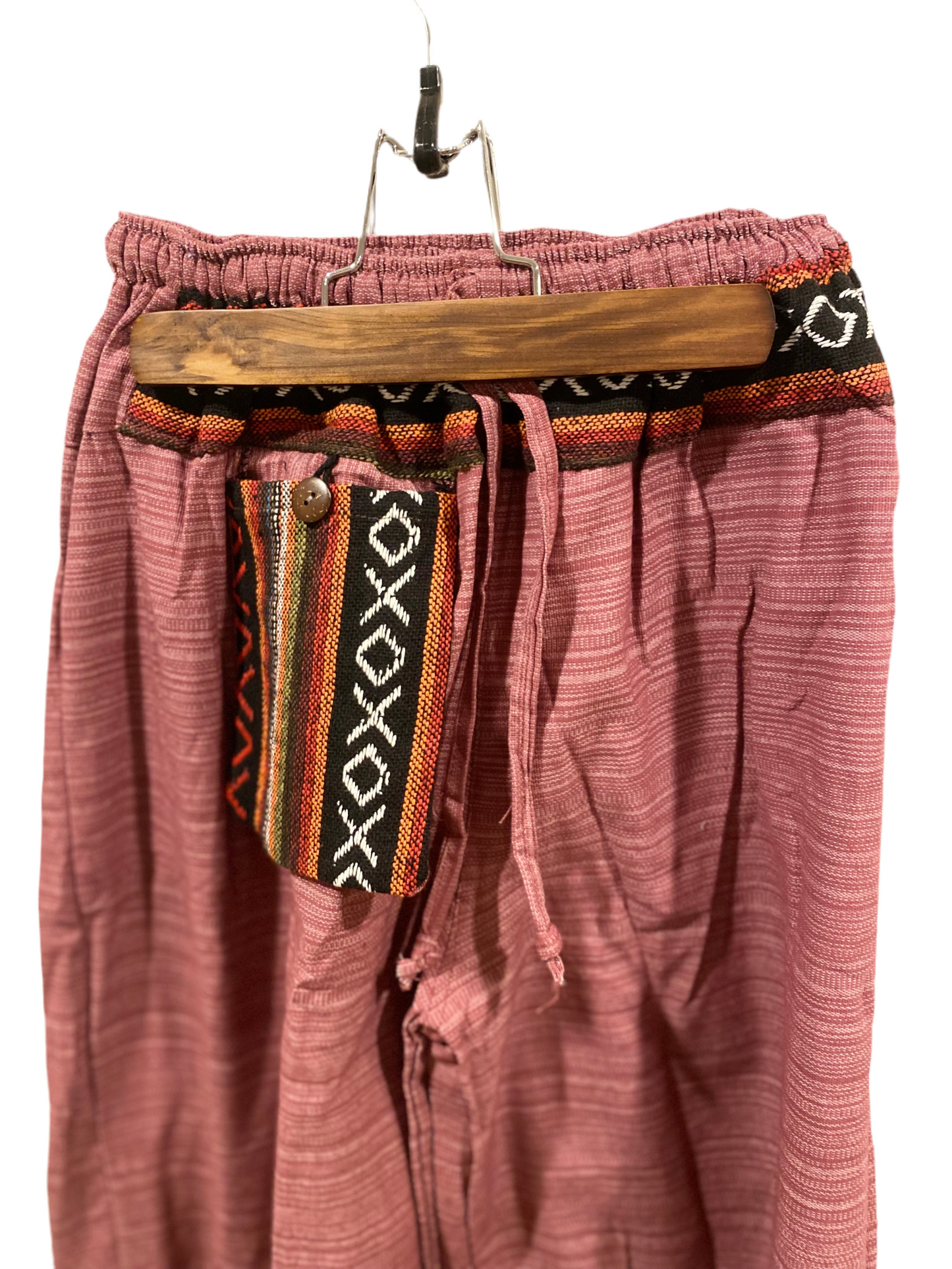 Loose-Fit Pink Cotton Harem Hippie Pants with Hill Tribe Fabric