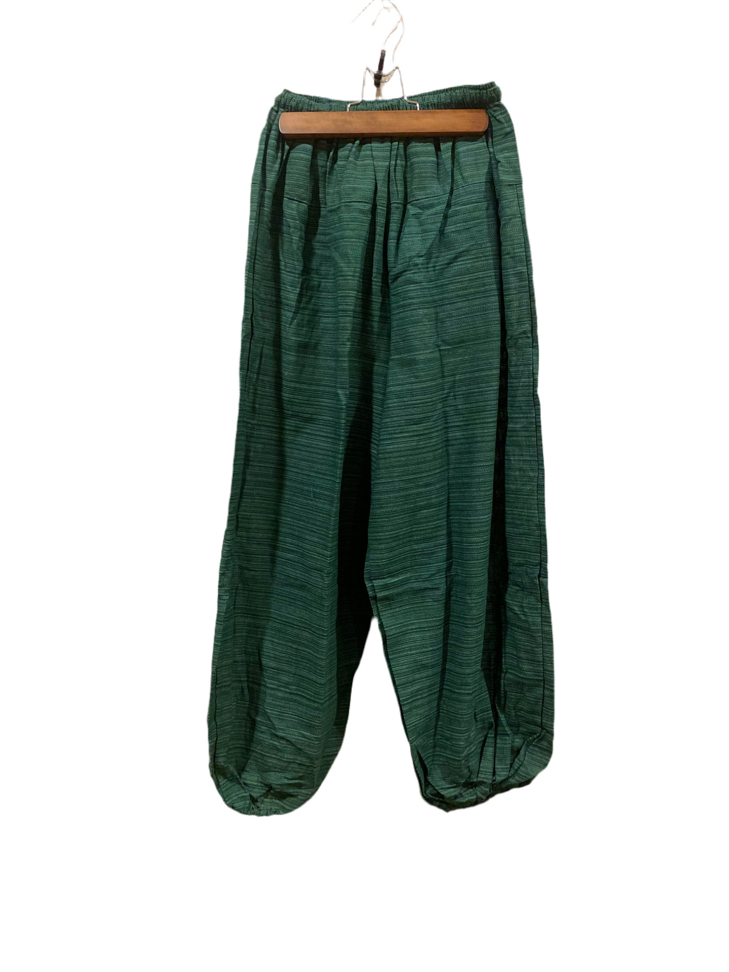 Beautiful Green Cotton High Crotch Harem Pants with Hill Tribe Fabric Trim