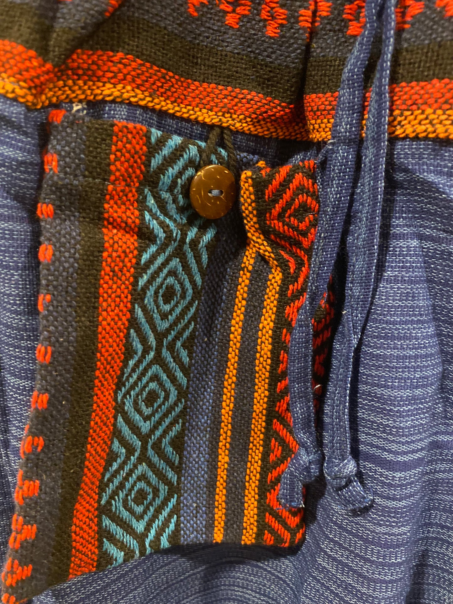 Beautiful Blue Cotton Harem Pants with Hill Tribe Trim and Outer Pocket