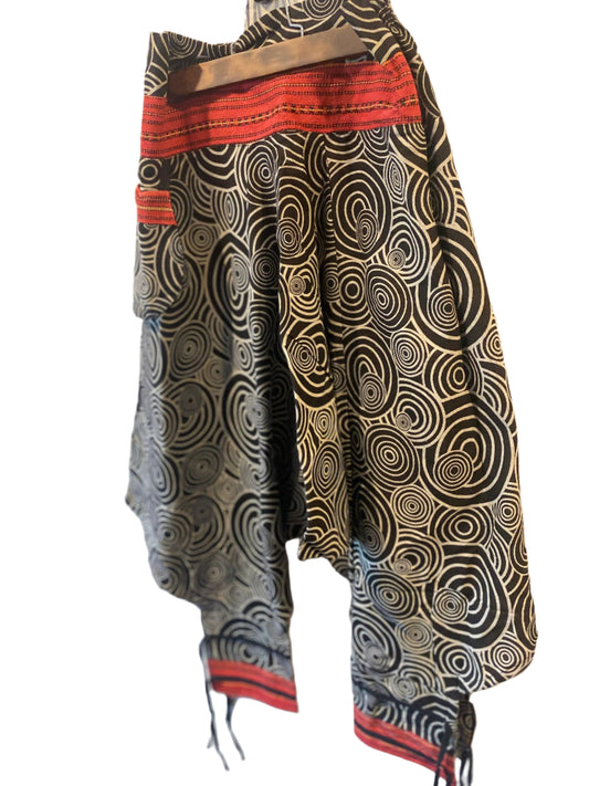 Traiditional Unique Hill Tribe Fabric Cotton Pants with Geometric Pattern