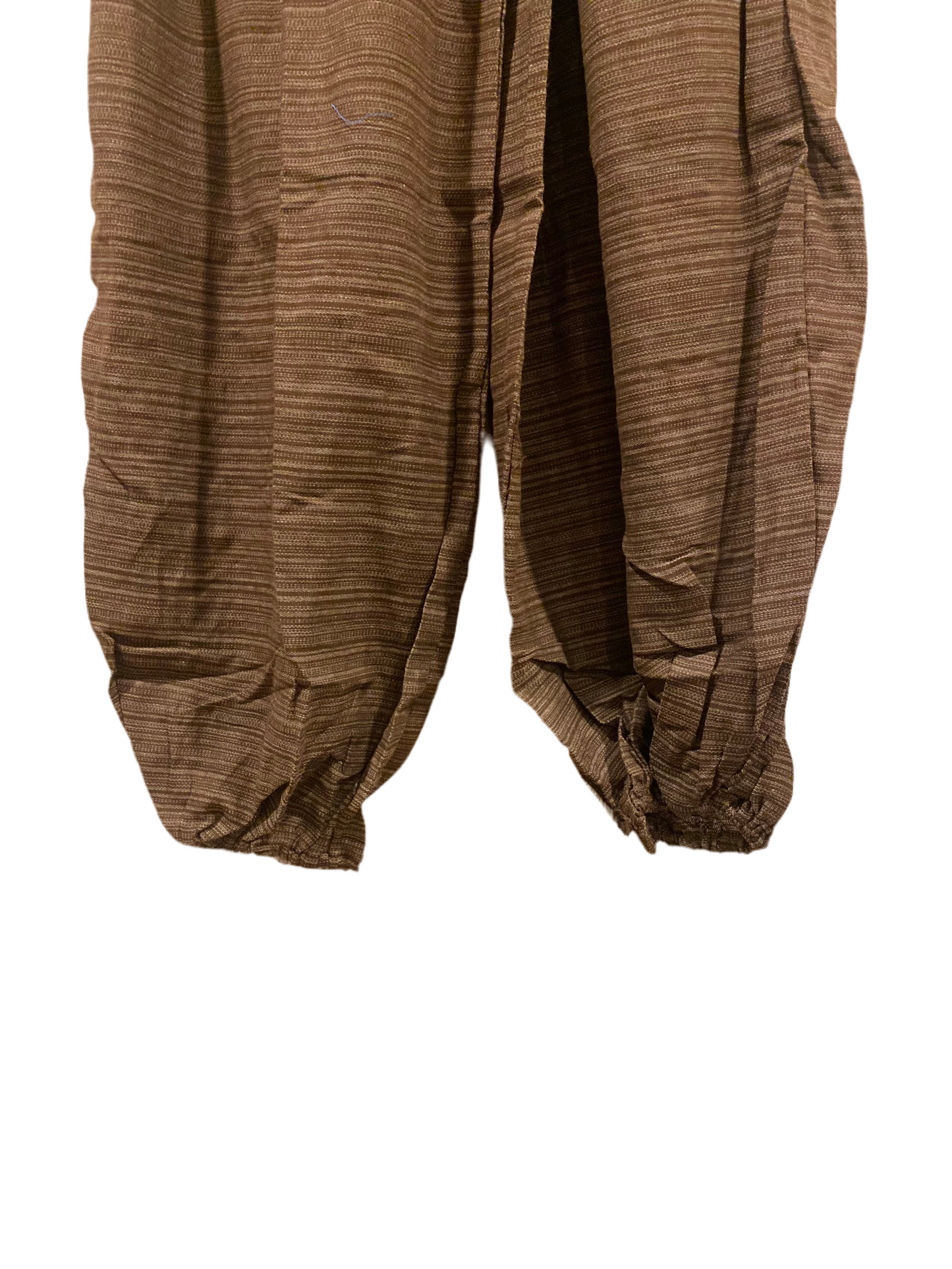 Brown 100% Cotton Harem Hippie Pants with Outer Pocket and Unique Hill Tribe Trim