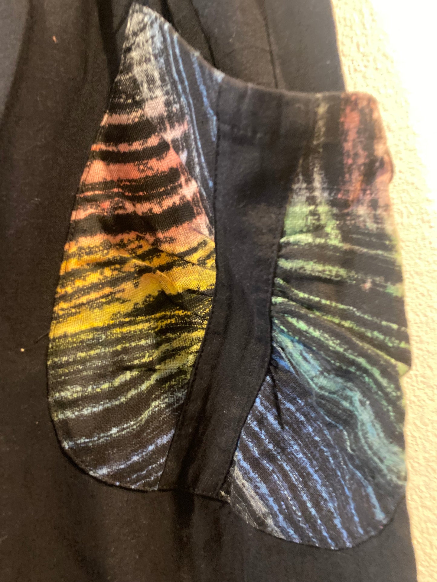 Black Cotton Pants with Tie Die Pockets and Hill Tribe Trim