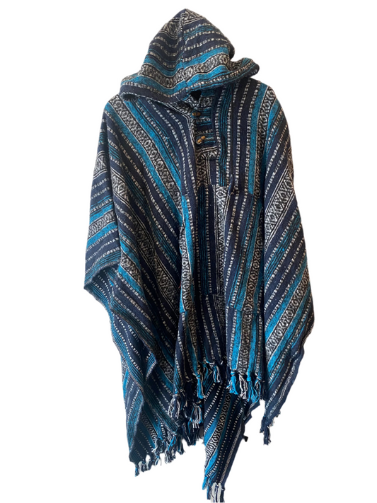 Handmade gheri cotton hippie long hooded poncho