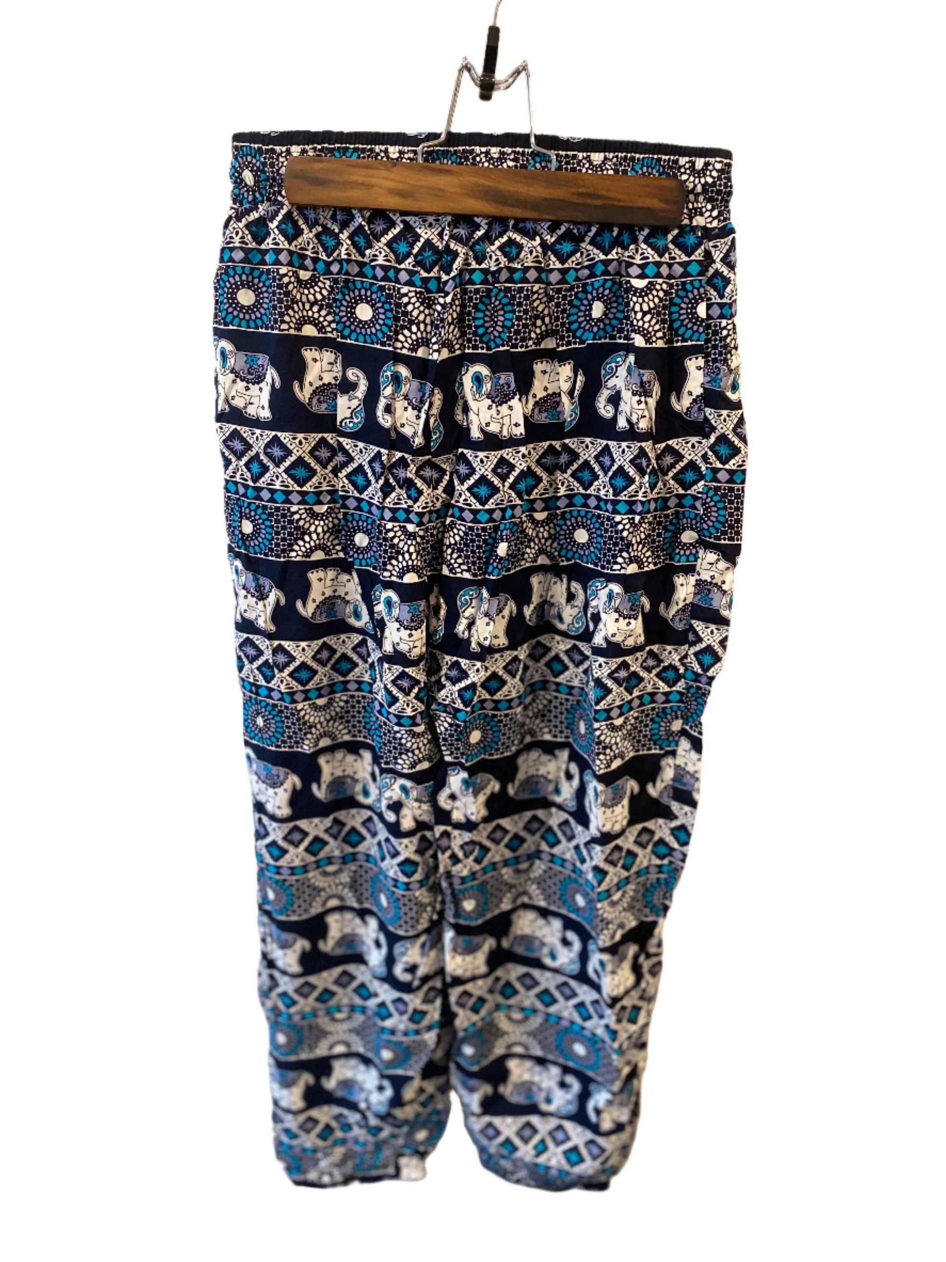 Aqua Blue Elephant Pants Hanging