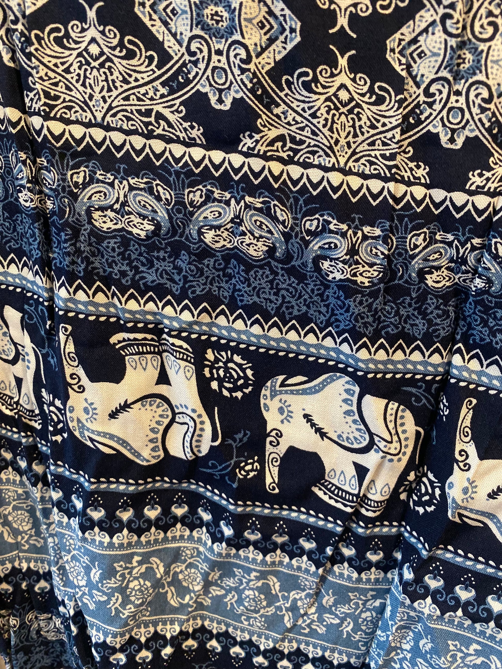 Blue White Close-Up of Elephant Pattern