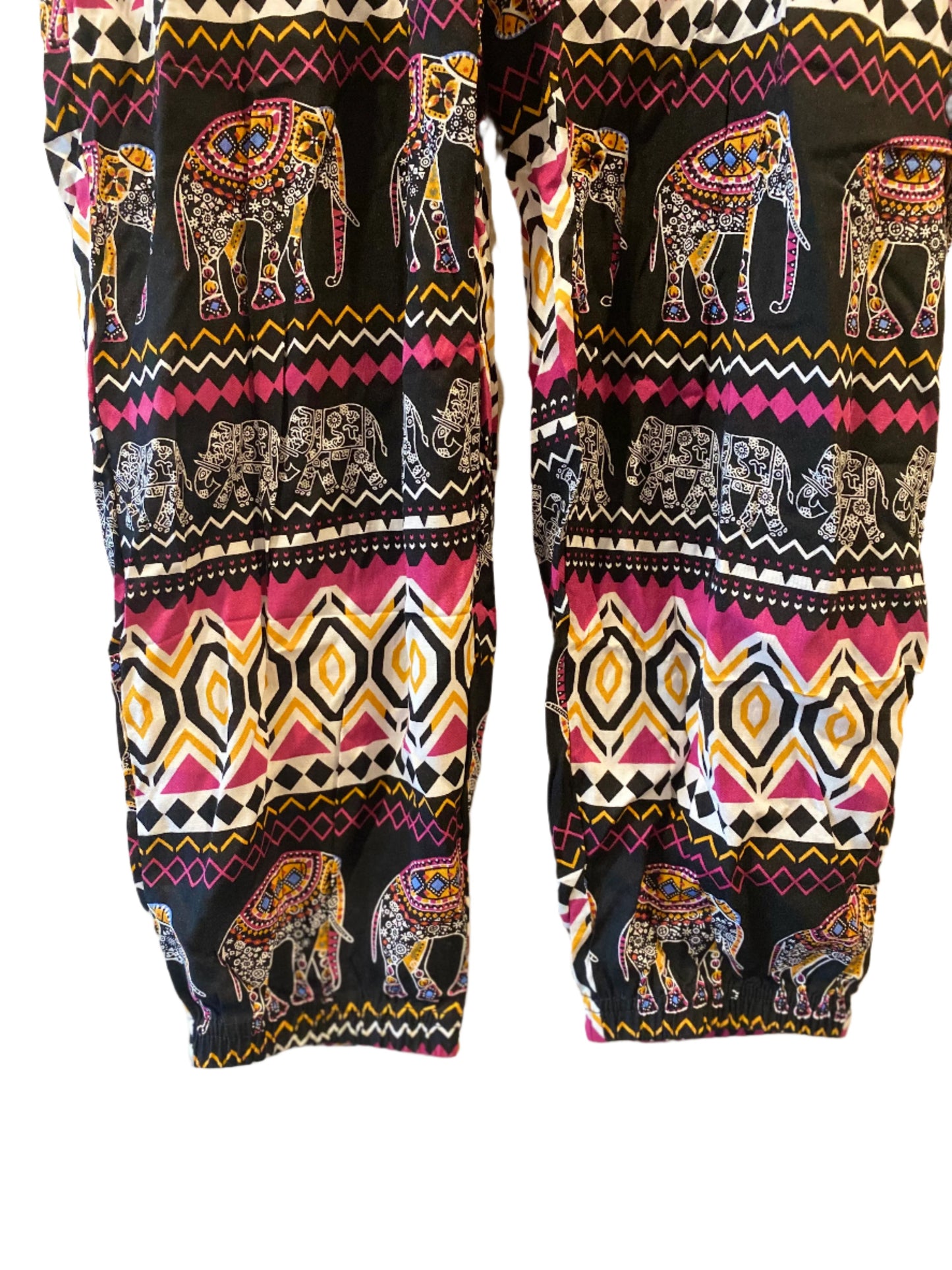 Elastic Legs of Gold Pink Black Elephant Pants