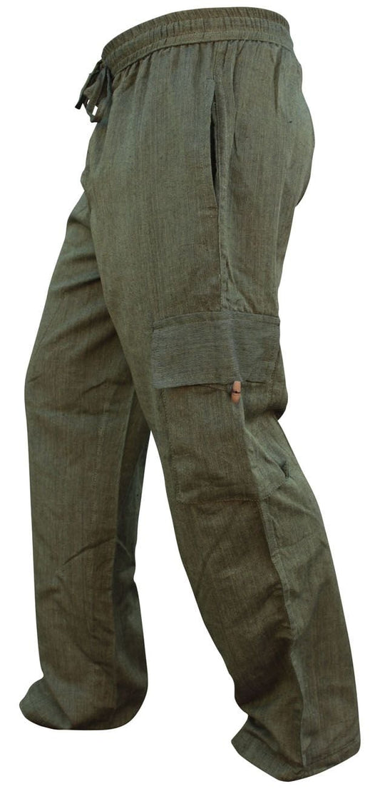 Solid Green Cotton Mens Cargo Pants