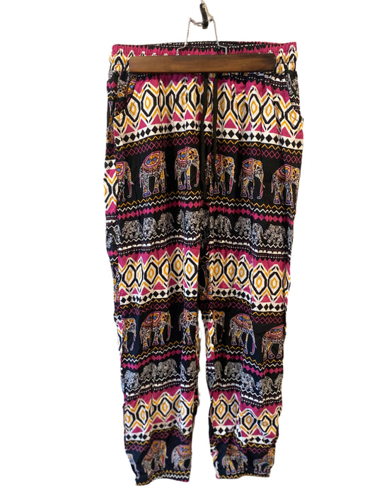 Pink, Gold, Black, White Elastic Elephant Hippie Pants