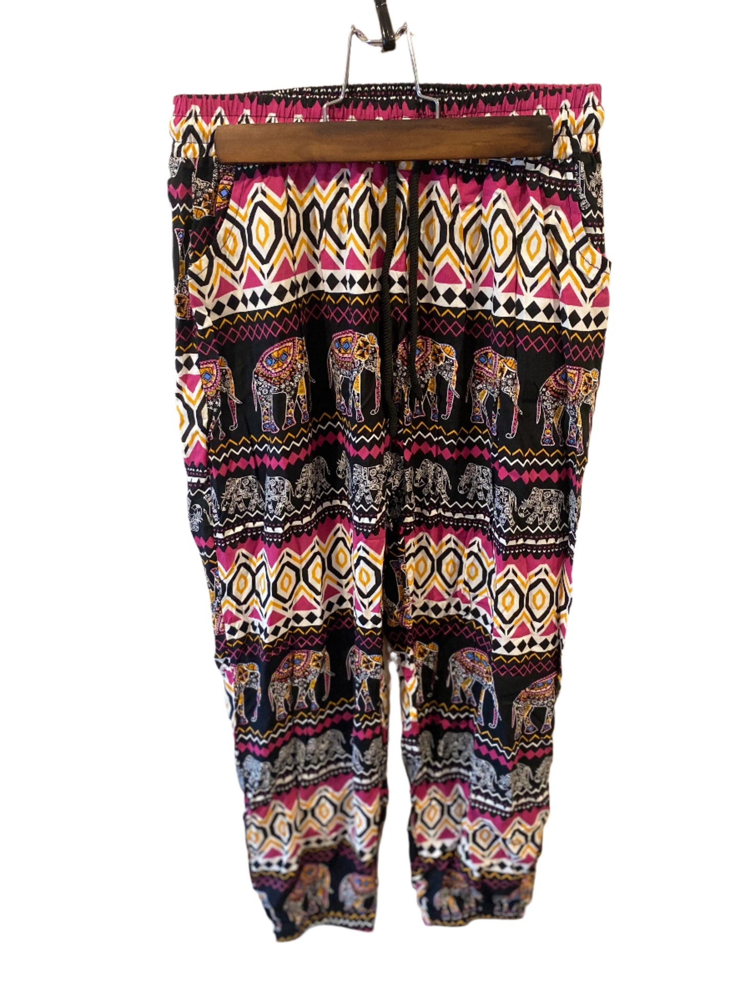 Pink, Gold, Black, White Elastic Elephant Hippie Pants