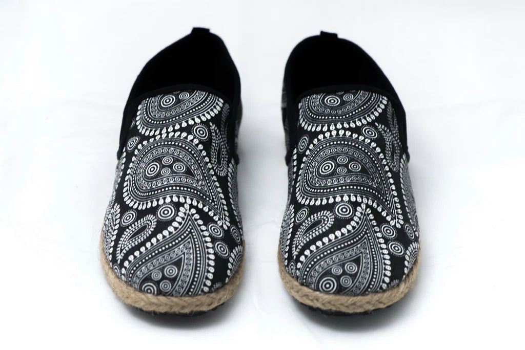 Black Paisley Slip-On Shoes